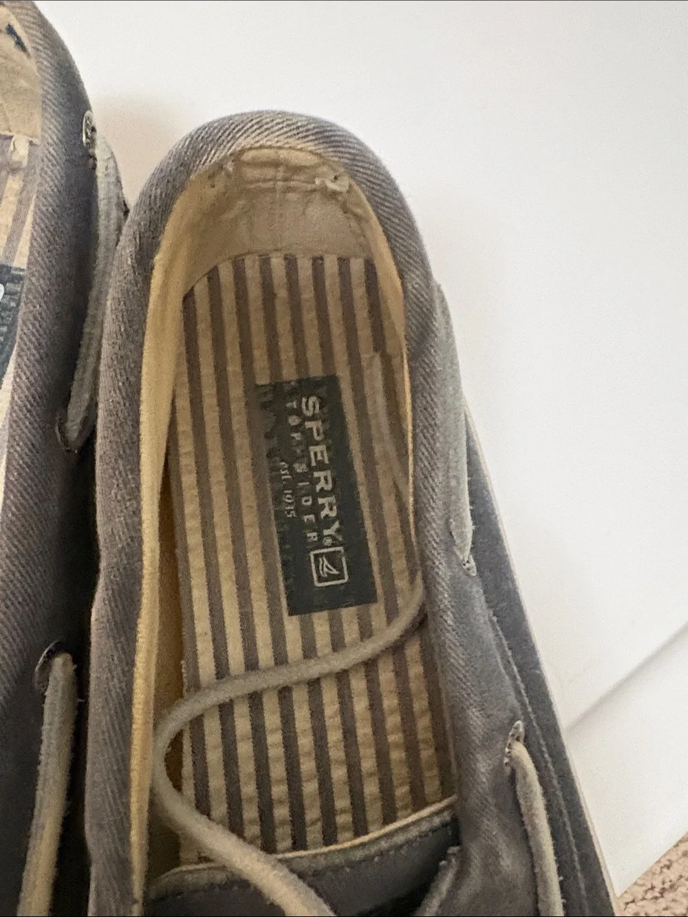 Sperry Men's Navy Canvas Boat Shoes with White Laces